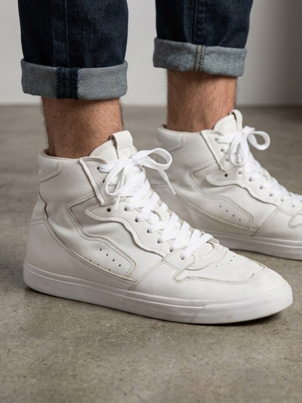 Zara Man Retro High Top Triple White Sneakers Men's US 10 EU 43